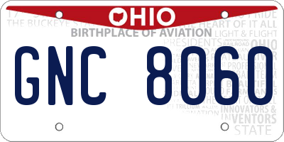 OH license plate GNC8060