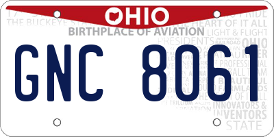OH license plate GNC8061