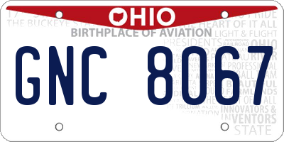 OH license plate GNC8067