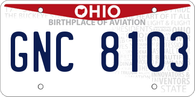 OH license plate GNC8103