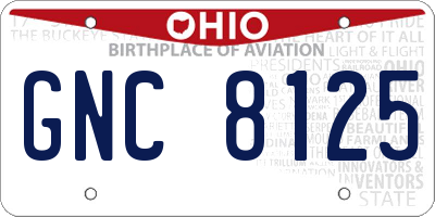 OH license plate GNC8125