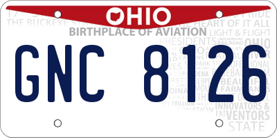 OH license plate GNC8126