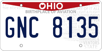 OH license plate GNC8135