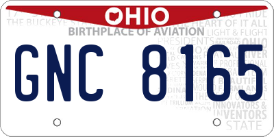 OH license plate GNC8165