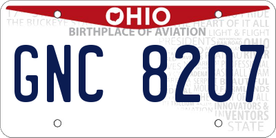 OH license plate GNC8207