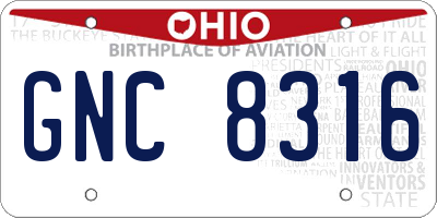 OH license plate GNC8316