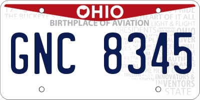 OH license plate GNC8345