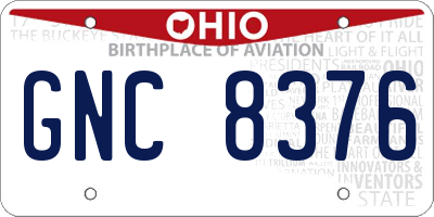 OH license plate GNC8376