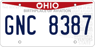 OH license plate GNC8387