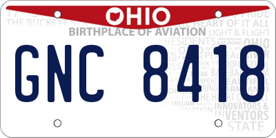 OH license plate GNC8418