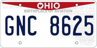 OH license plate GNC8625