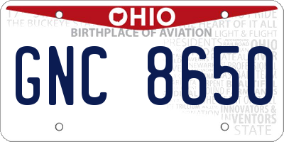 OH license plate GNC8650