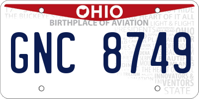 OH license plate GNC8749