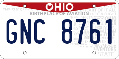 OH license plate GNC8761