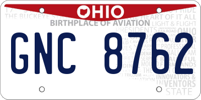 OH license plate GNC8762