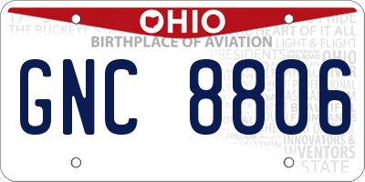 OH license plate GNC8806