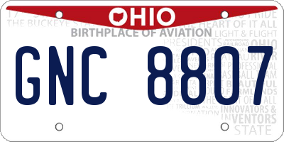 OH license plate GNC8807