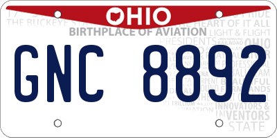OH license plate GNC8892