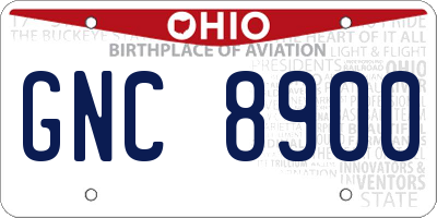OH license plate GNC8900