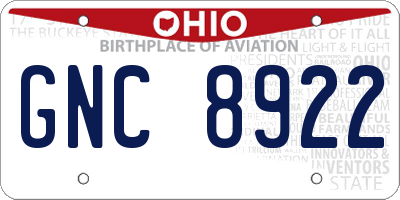 OH license plate GNC8922