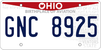 OH license plate GNC8925