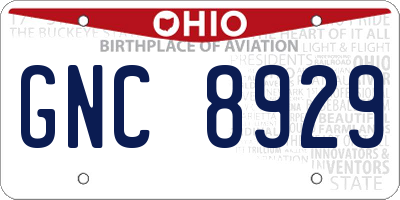 OH license plate GNC8929