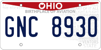 OH license plate GNC8930