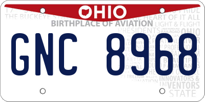 OH license plate GNC8968