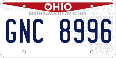 OH license plate GNC8996