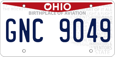 OH license plate GNC9049