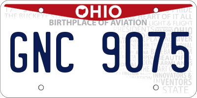 OH license plate GNC9075