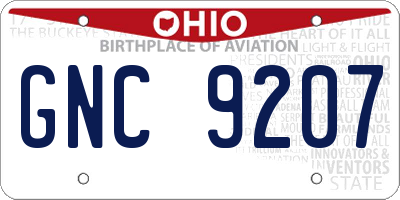 OH license plate GNC9207