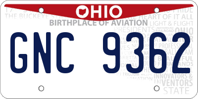OH license plate GNC9362