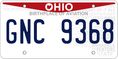 OH license plate GNC9368