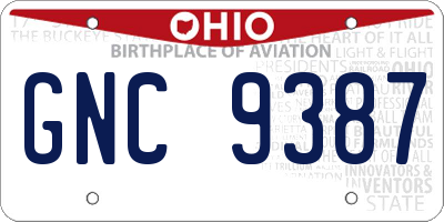 OH license plate GNC9387