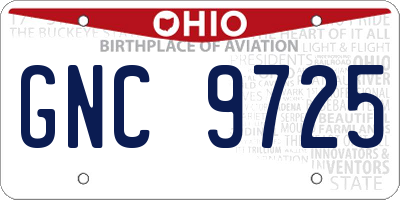 OH license plate GNC9725