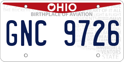 OH license plate GNC9726