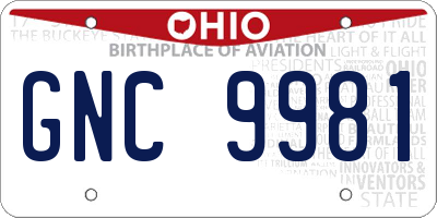 OH license plate GNC9981