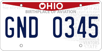 OH license plate GND0345