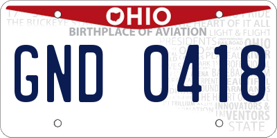 OH license plate GND0418