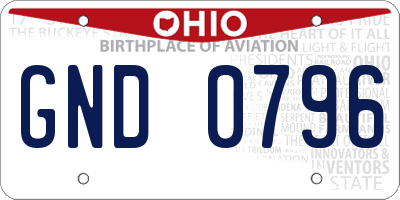 OH license plate GND0796