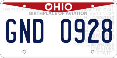 OH license plate GND0928