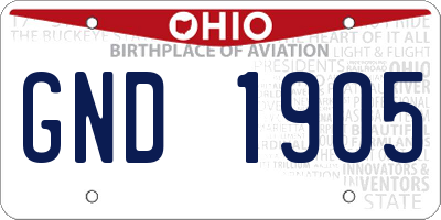 OH license plate GND1905