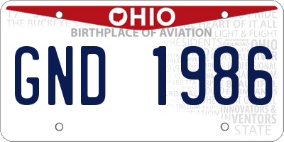 OH license plate GND1986