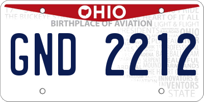 OH license plate GND2212