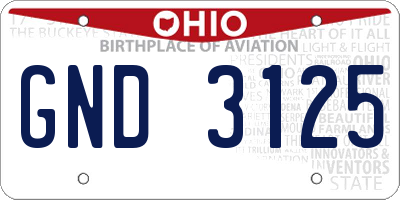 OH license plate GND3125