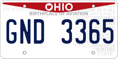 OH license plate GND3365