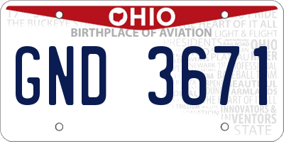 OH license plate GND3671