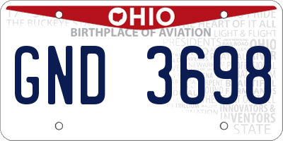 OH license plate GND3698