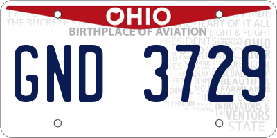 OH license plate GND3729